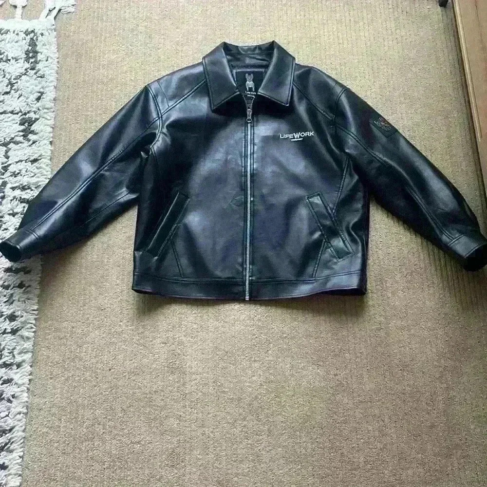 LifeWork Oversized Faux Leather Jacket Black, full length, size L.